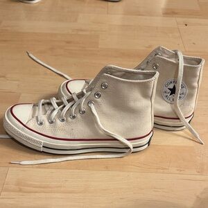 Converse High-Tops in Cream with Red and Black Accents